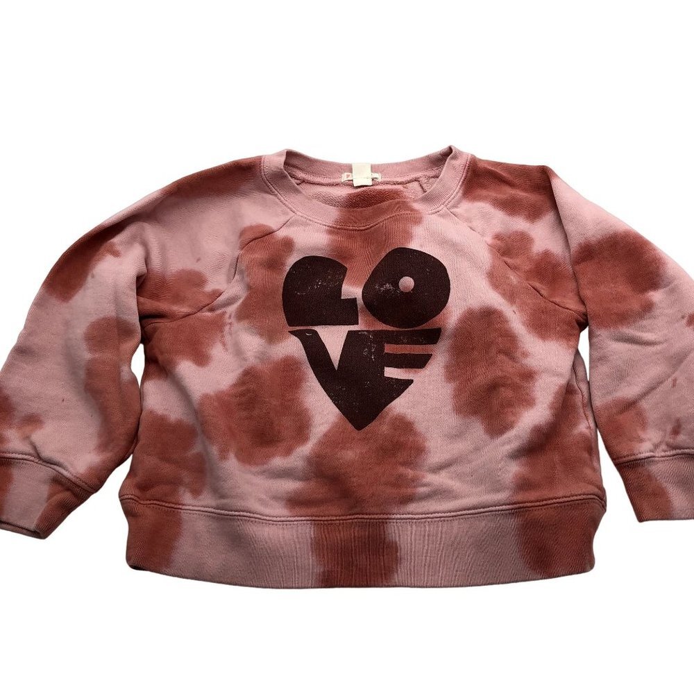 Crewcuts Girls Size 4-5 Sweatshirt Pink Tie Dye Love Heart Graphic 100% Cotton